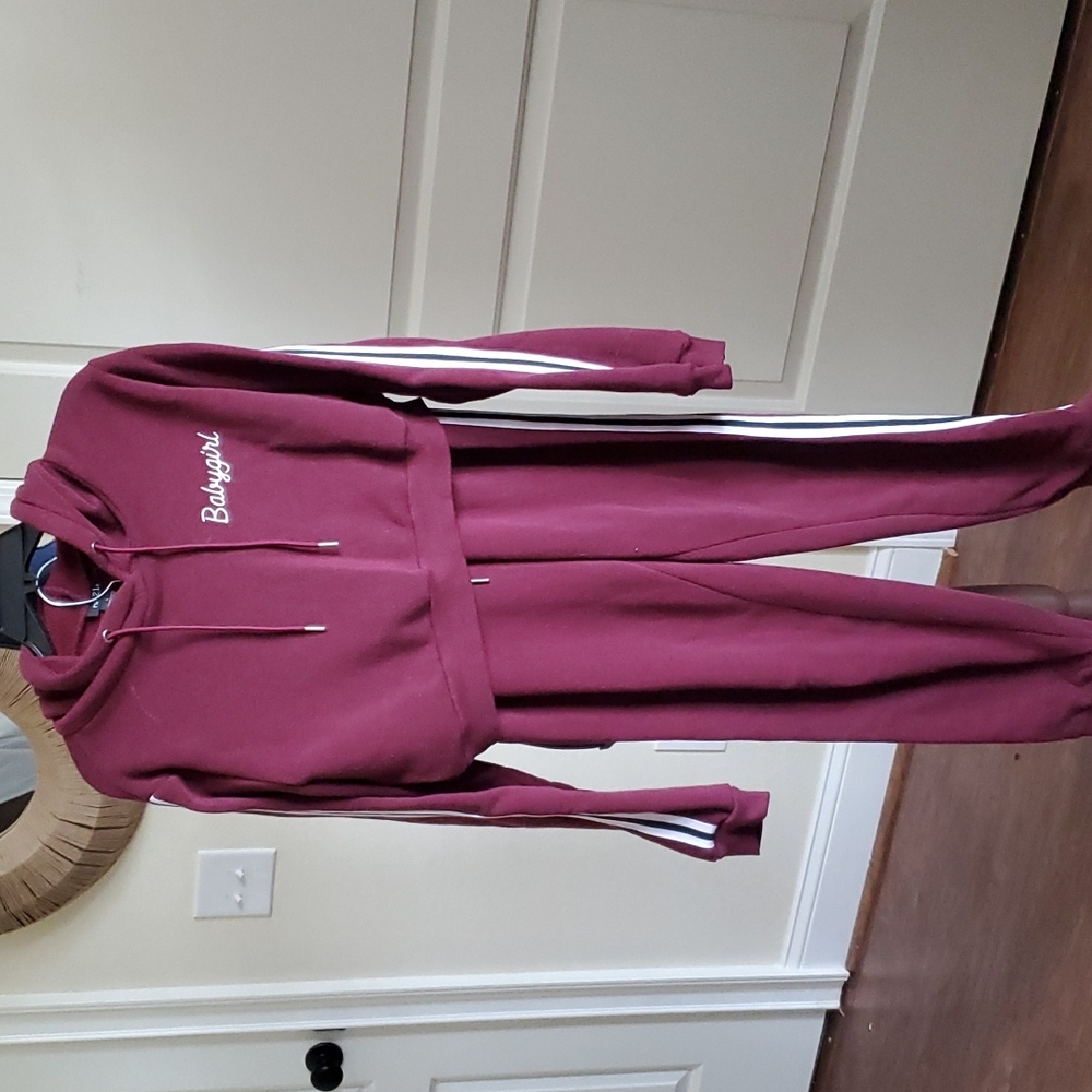 2 piece burgundy "Babygirl" sweat set